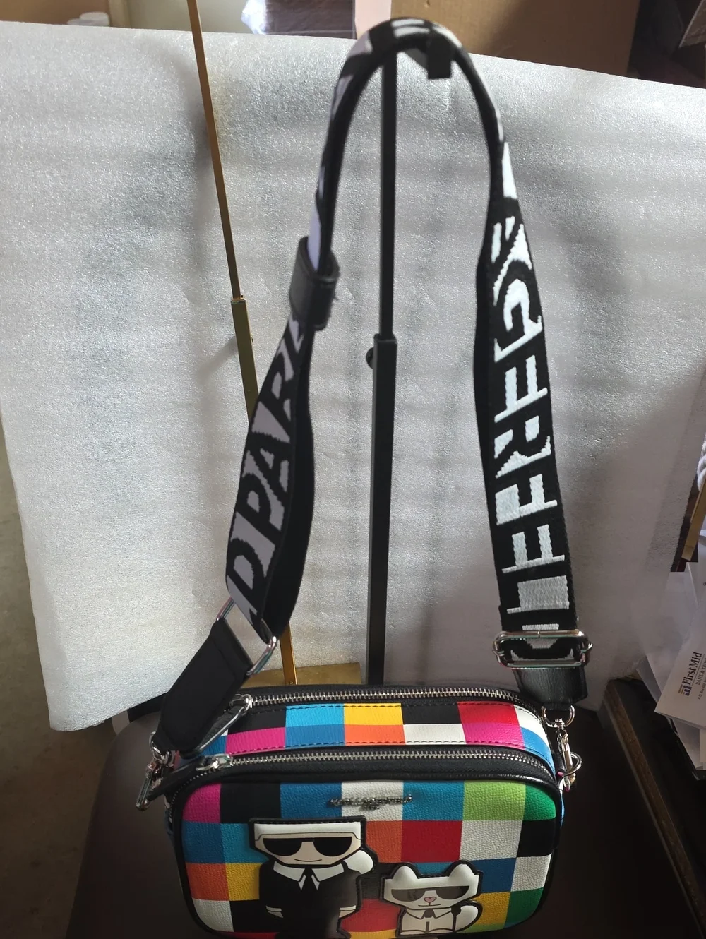 Karl Lagerfeld Multicolor Checkered Camera Crossbody Euc